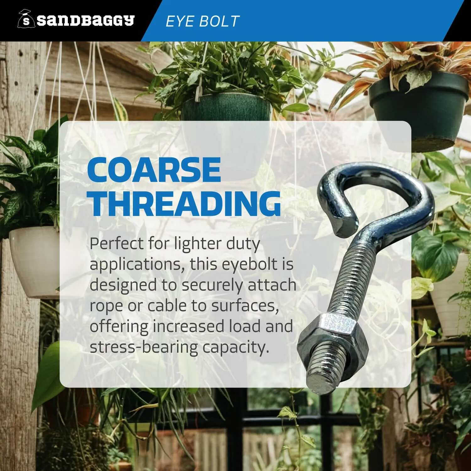 1/4" x 2-3/4" Galvanized Steel Eye Bolt with Hex Nut