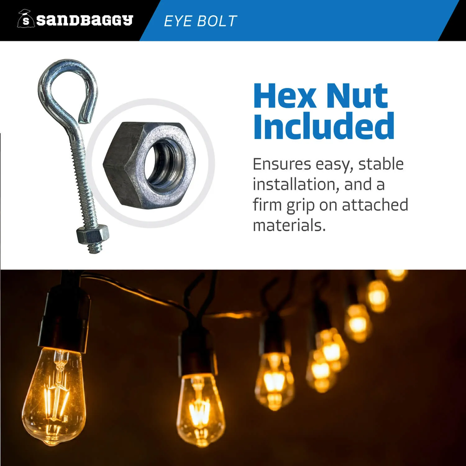 1/4" x 2-3/4" Galvanized Steel Eye Bolt with Hex Nut