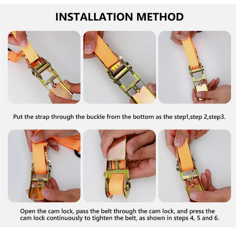 5M X 25Mm Cargo Straps Ratchet Tie Down Lashing Belt With Shaped Hook