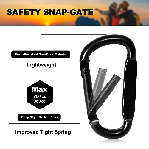 6PCS Carabiner Clip - Heavy Duty Iron Carabiners 800lbs Carabeaner D Ring Shape,Key Chain Clip Hook,Keychain Clip,Multipurpose for Camping, Hiking,Backpacking or Other Outdoor Activities, Black.