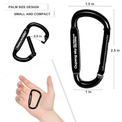 6PCS Carabiner Clip - Heavy Duty Iron Carabiners 800lbs Carabeaner D Ring Shape,Key Chain Clip Hook,Keychain Clip,Multipurpose for Camping, Hiking,Backpacking or Other Outdoor Activities, Black.