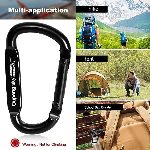 6PCS Carabiner Clip - Heavy Duty Iron Carabiners 800lbs Carabeaner D Ring Shape,Key Chain Clip Hook,Keychain Clip,Multipurpose for Camping, Hiking,Backpacking or Other Outdoor Activities, Black.