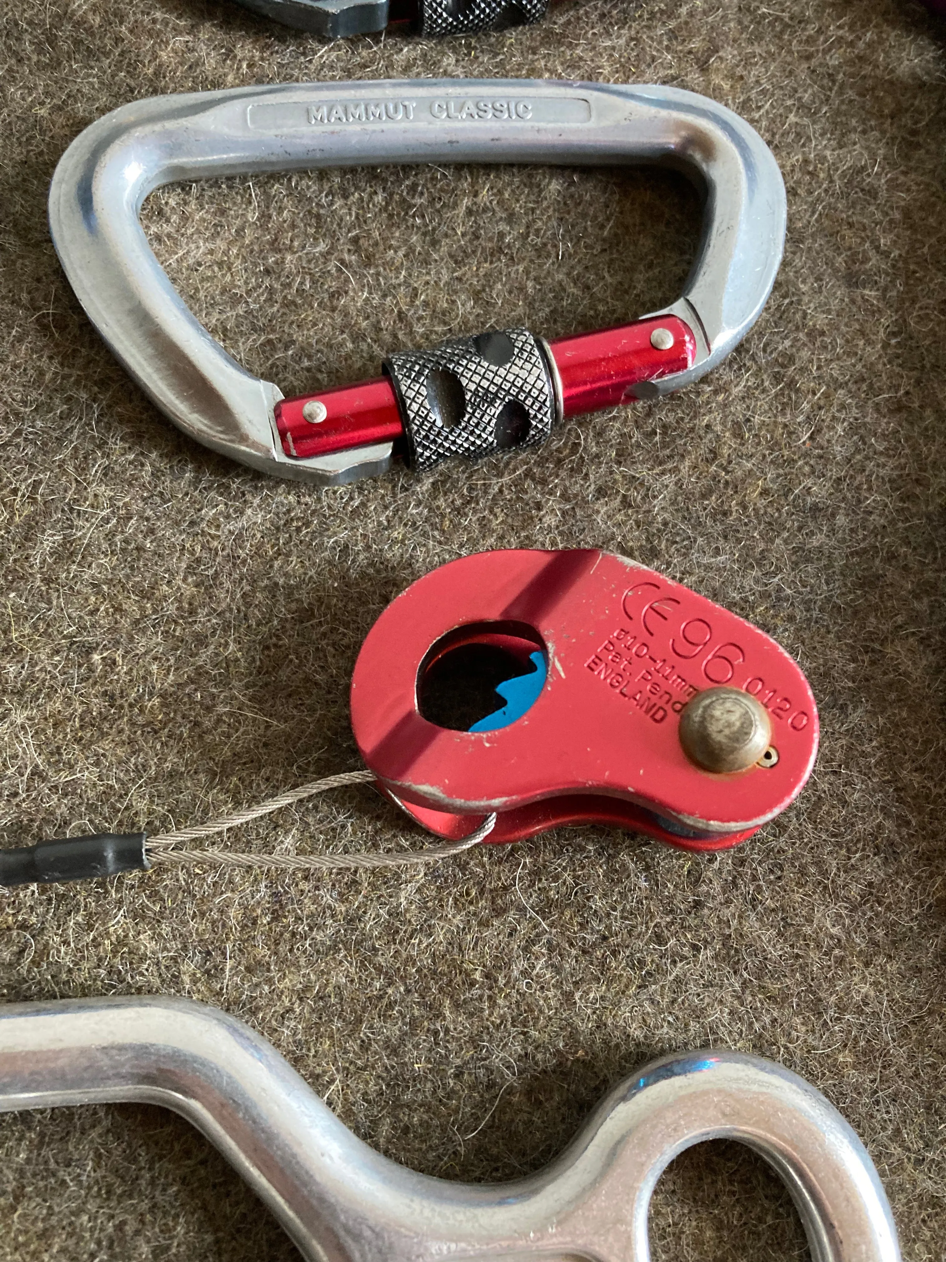 Accessories, Mountaineering, Selection of Harnesses, carabiners, and ascension devices (* This is sold as a complete assembly.)