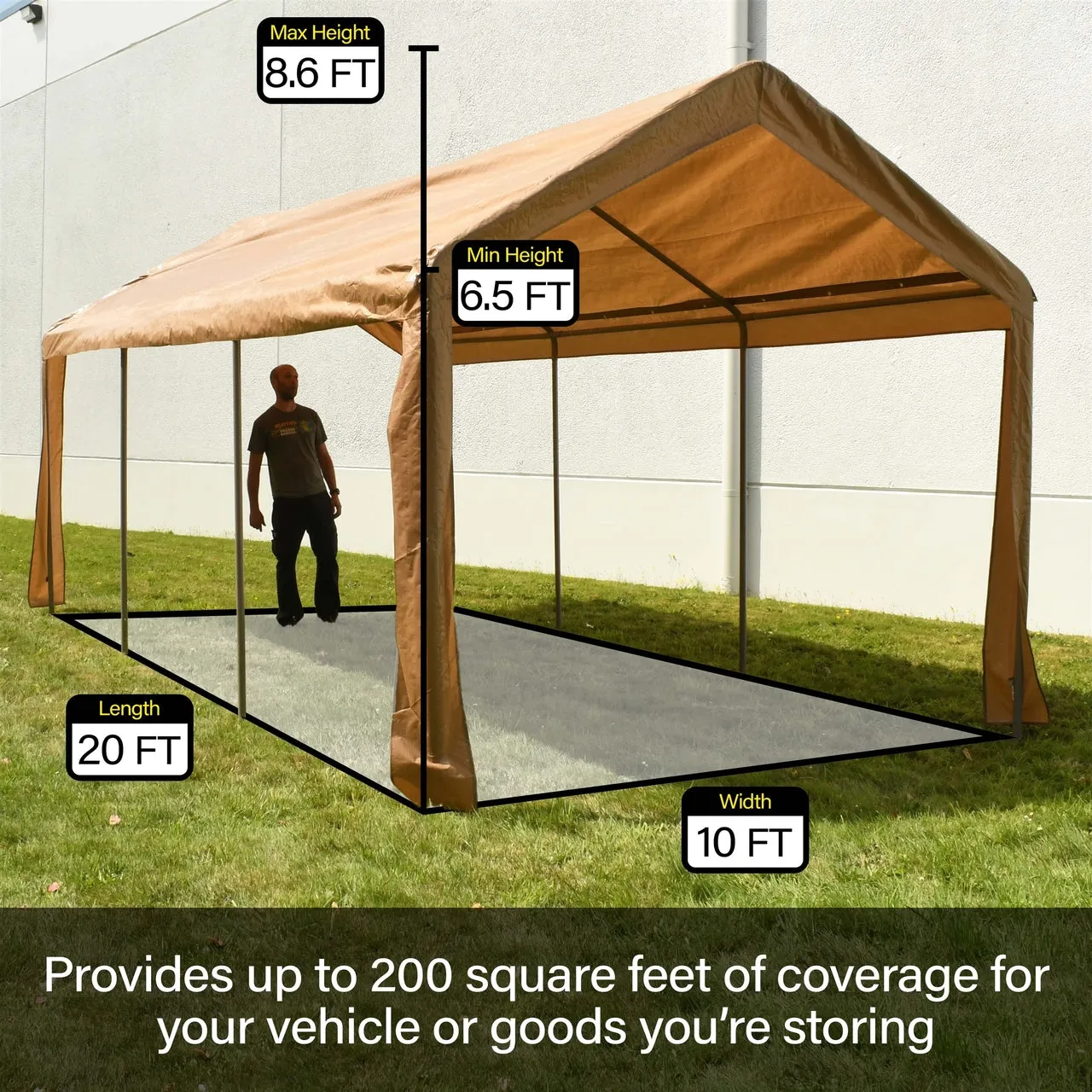 Aleko Carports Heavy Duty Outdoor Canopy Carport Tent - 10 X 20 FT - Gray