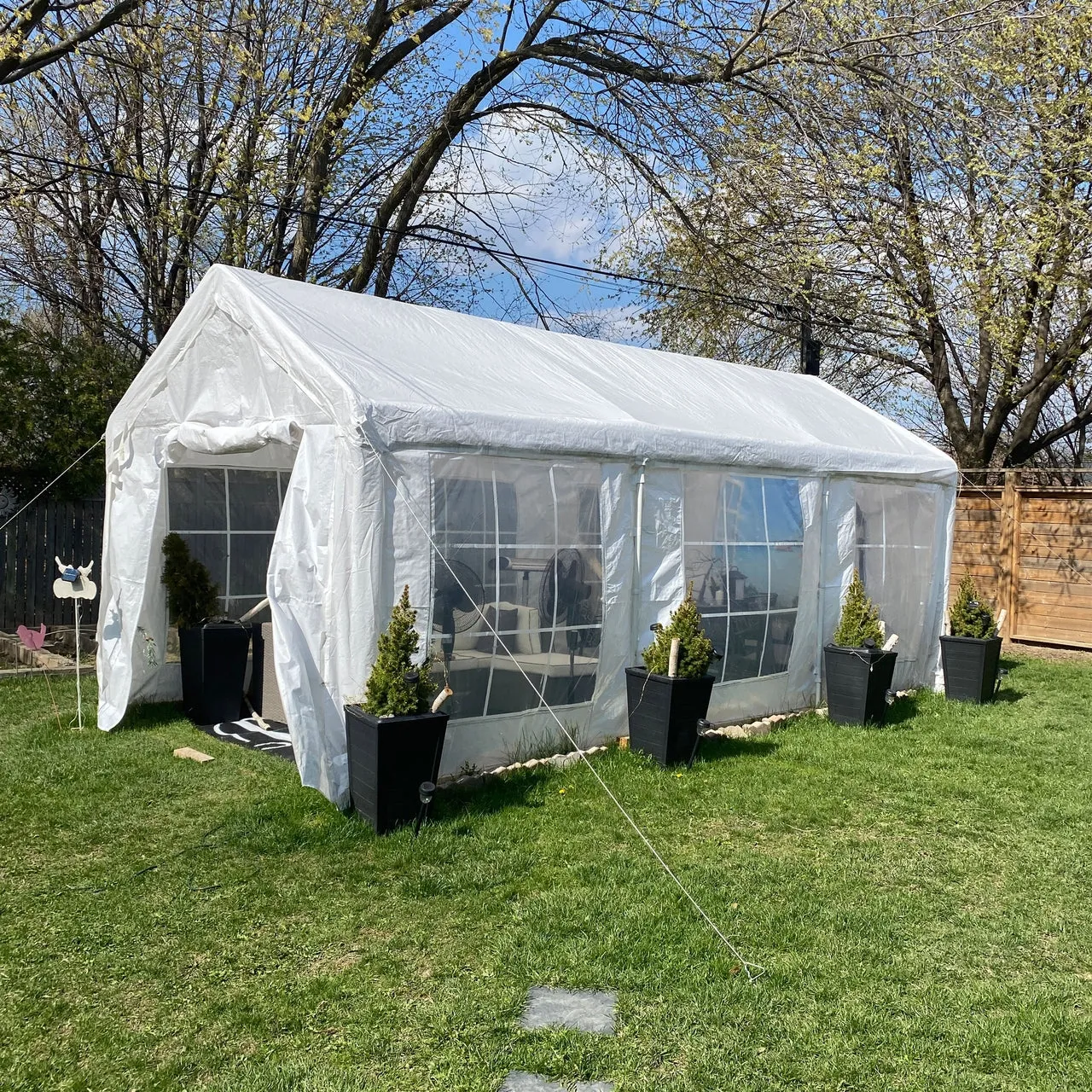 Aleko Carports Heavy Duty Outdoor Canopy Tent with Sidewalls and Windows - 10 X 20 FT - White