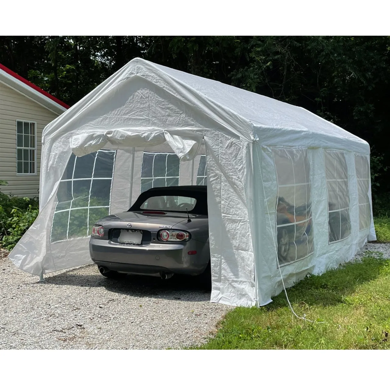 Aleko Carports Heavy Duty Outdoor Canopy Tent with Sidewalls and Windows - 10 X 20 FT - White