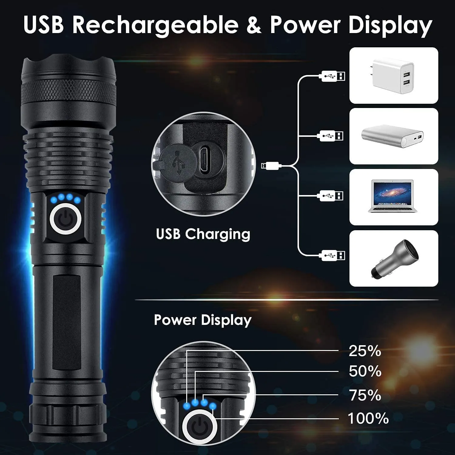 BERCOL Rechargeable LED Flashlights High Lumens | 10000 Lumens