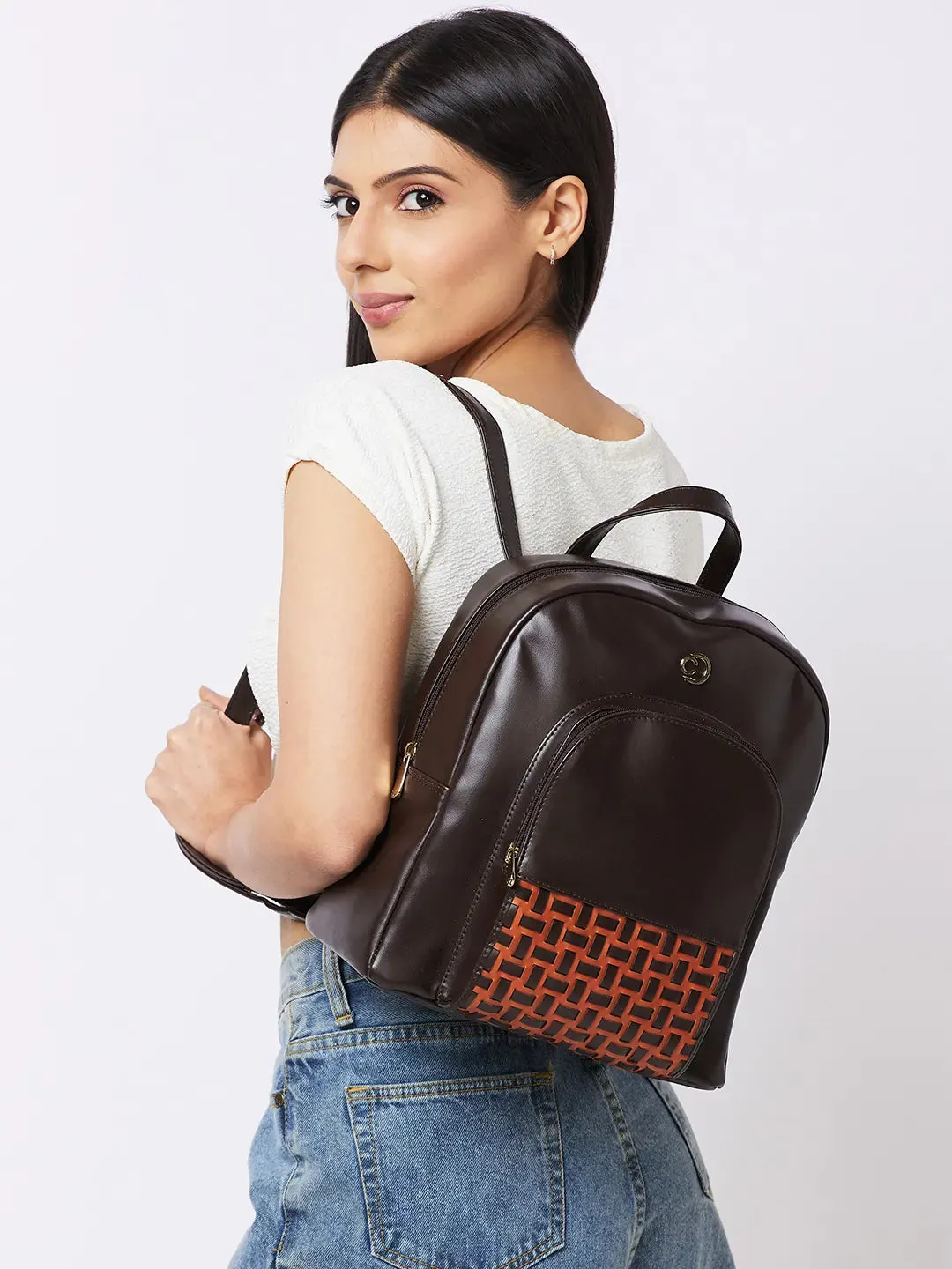 Caprese Zeta Backpack Large Quilted Women'S Bag Chocolate