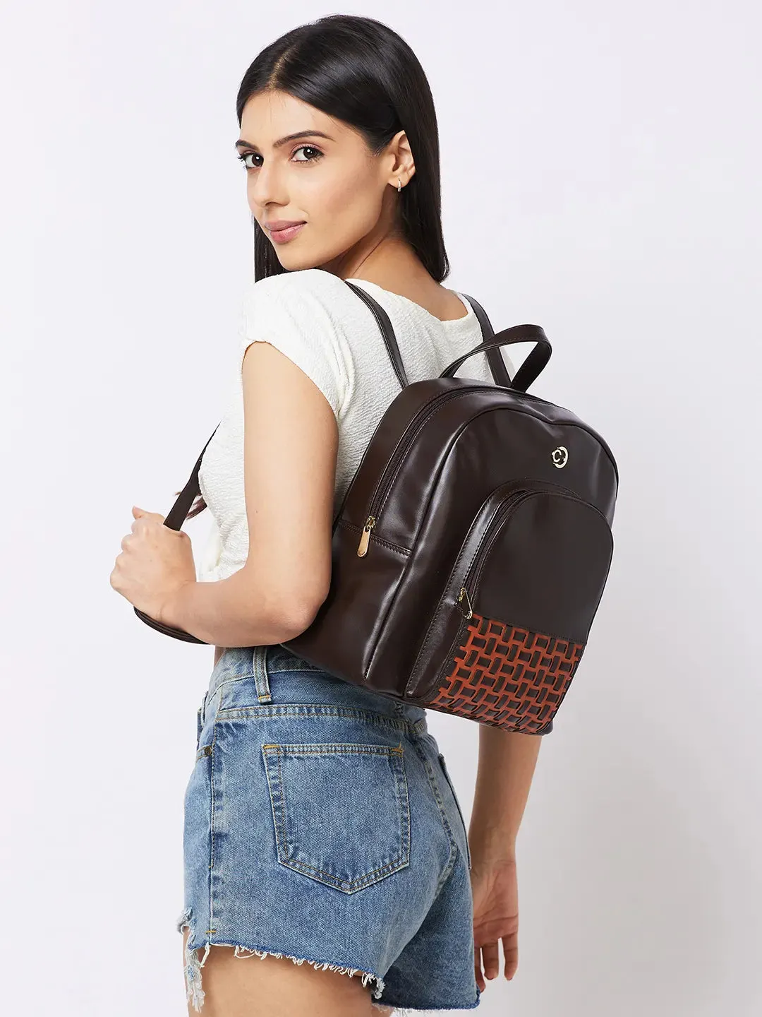 Caprese Zeta Backpack Large Quilted Women'S Bag Chocolate