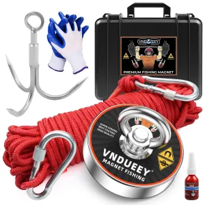 Fishing Magnet Kit with Rope, Fishing Magnets 700 LBS Pulling, Heavy Duty 65FT Rope, Gloves & Locking Carabiner,Threadlocker and Waterproof Carry Case - 2.95Inch Diameter