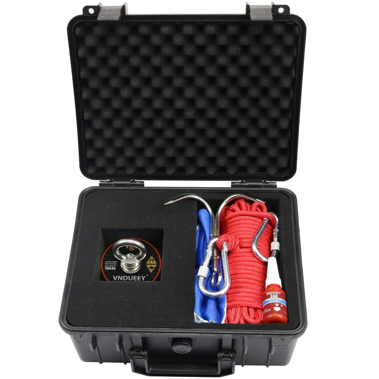 Fishing Magnet Kit with Rope, Fishing Magnets 700 LBS Pulling, Heavy Duty 65FT Rope, Gloves & Locking Carabiner,Threadlocker and Waterproof Carry Case - 2.95Inch Diameter