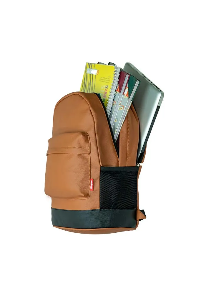 Leatherette Laptop Backpack & Bags Tan and Black