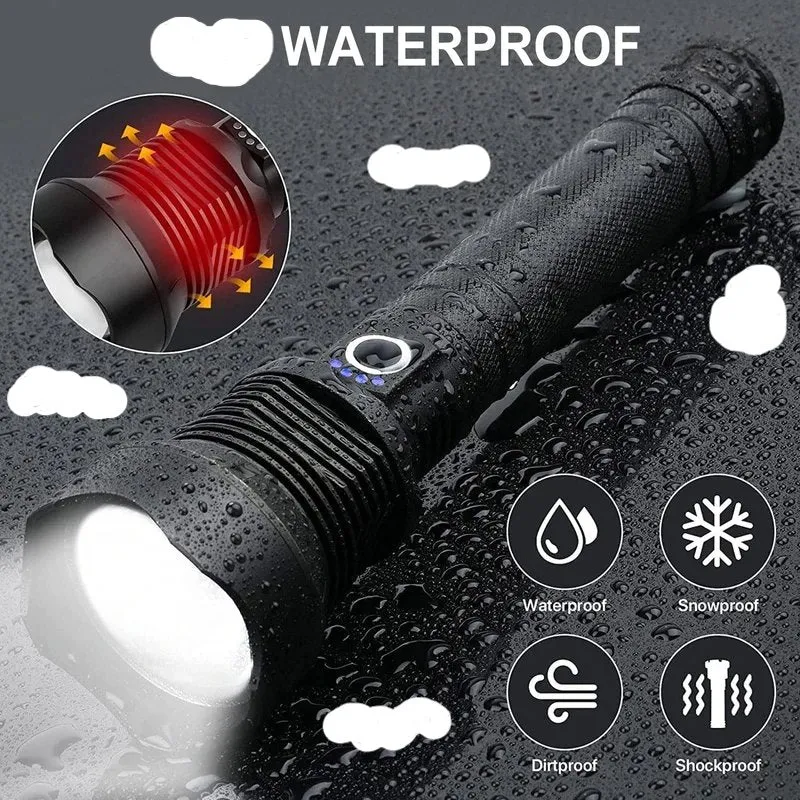 LED Rechargeable Tactical Laser Flashlight - 90000 Lumens High Powered and Waterproof Flash Light