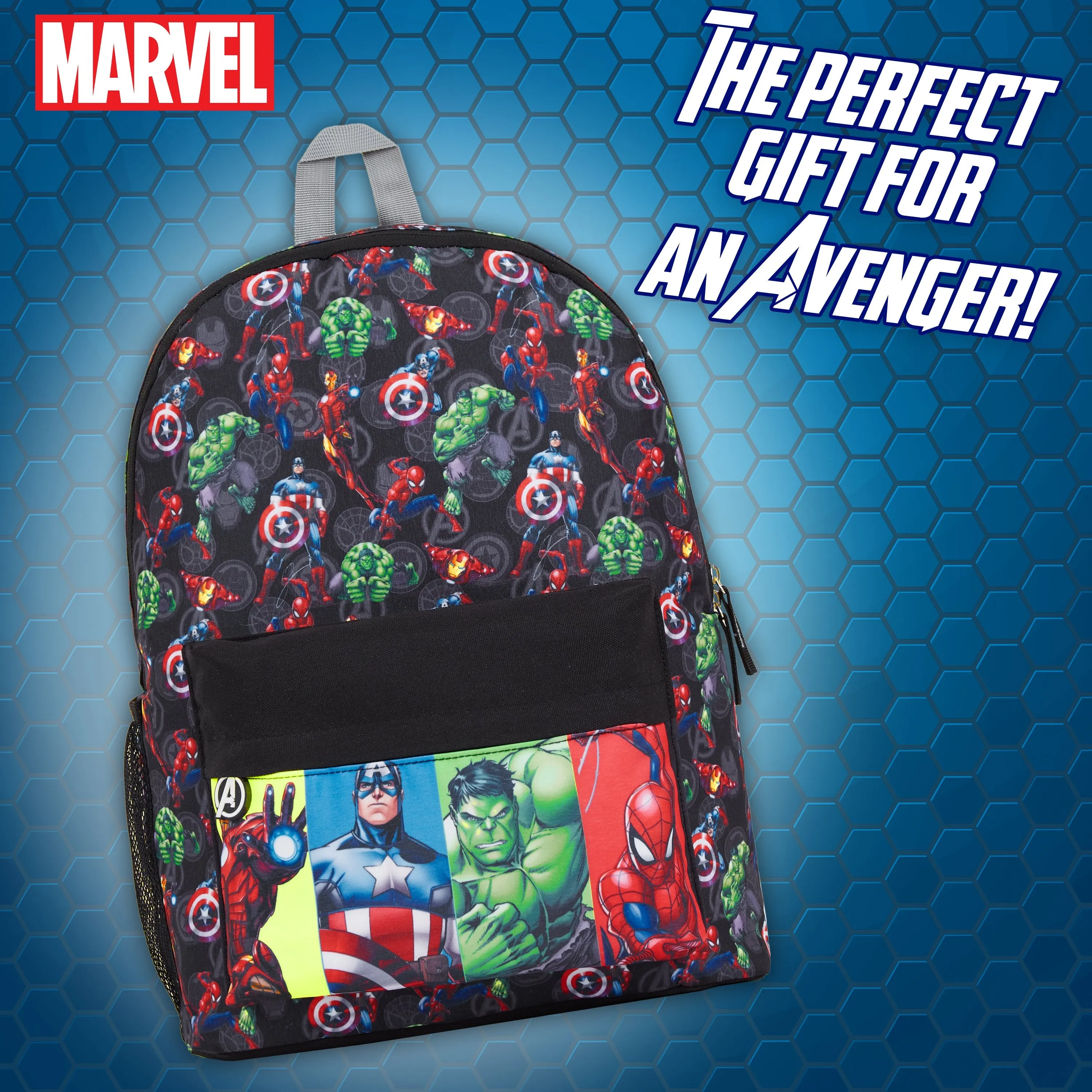 Marvel Kids Backpack, School Bag with Zipped Front Pocket - Avengers