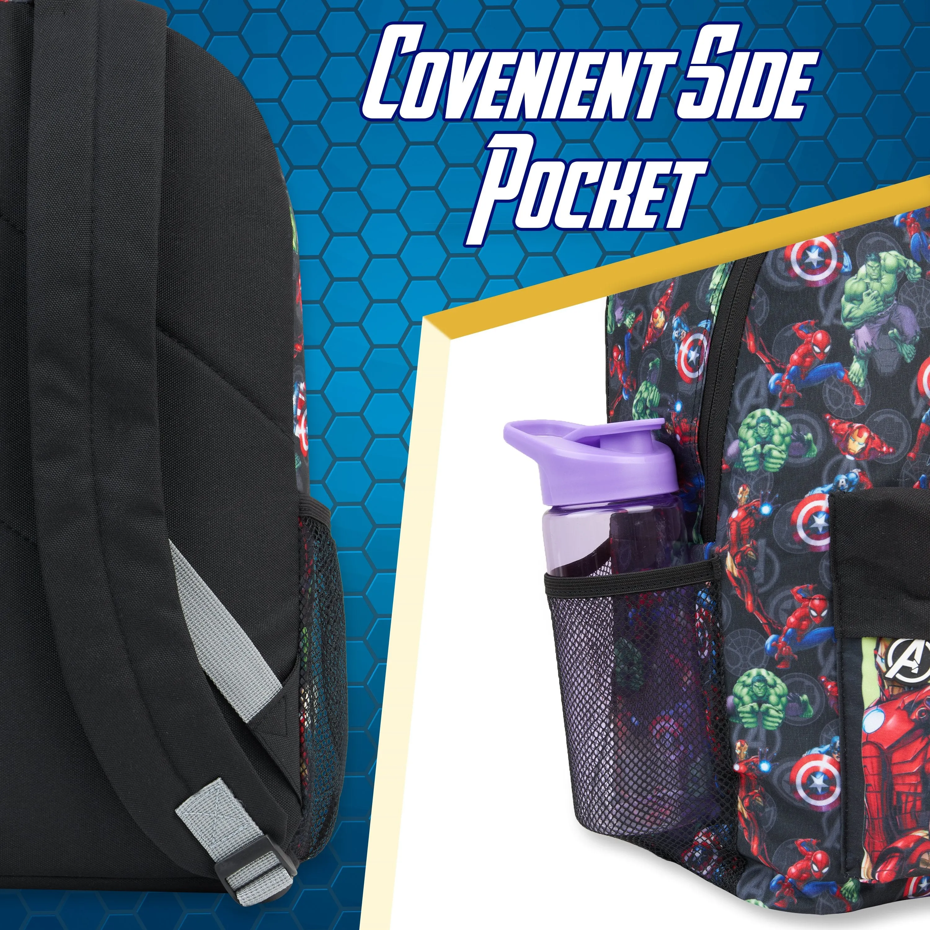 Marvel Kids Backpack, School Bag with Zipped Front Pocket - Avengers
