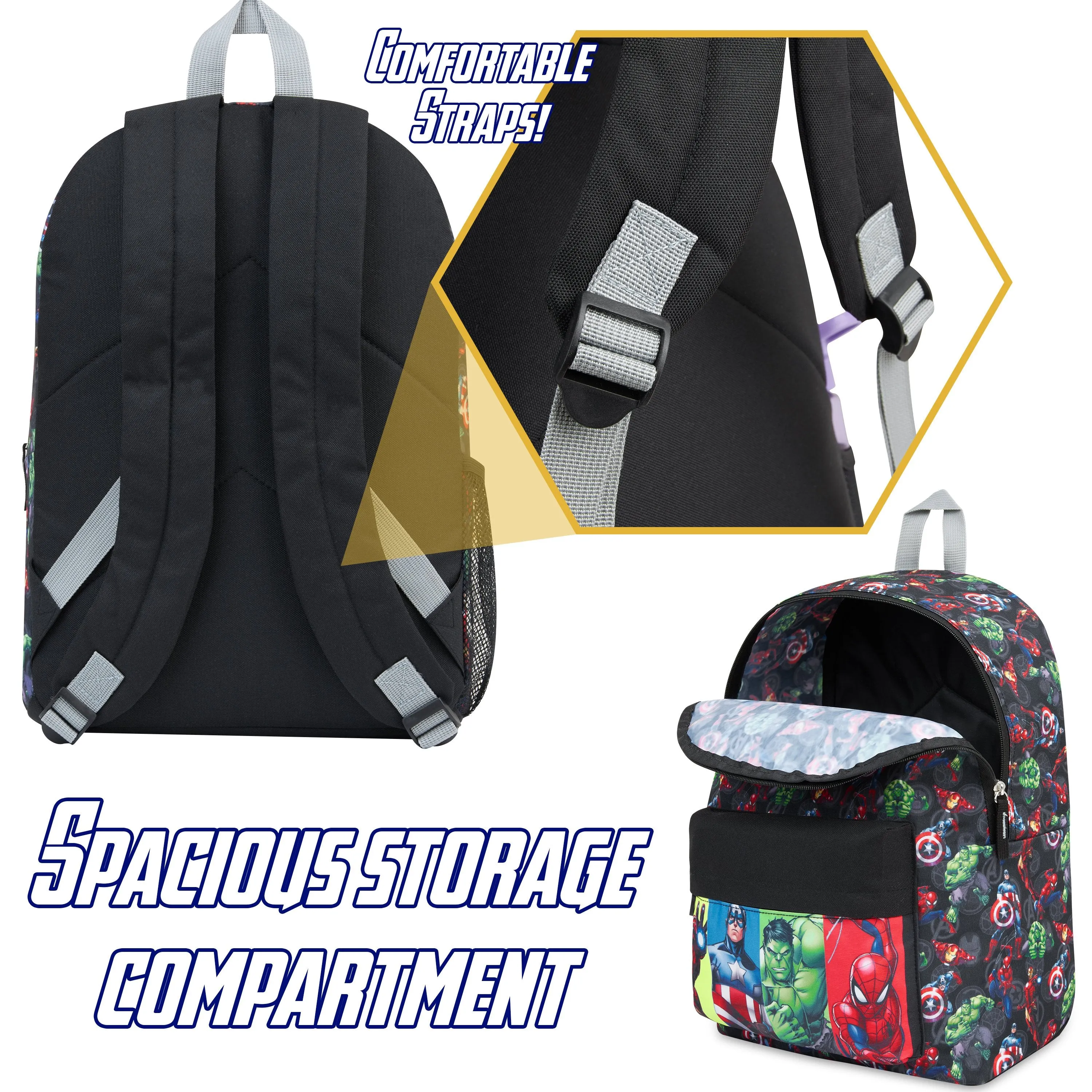 Marvel Kids Backpack, School Bag with Zipped Front Pocket - Avengers