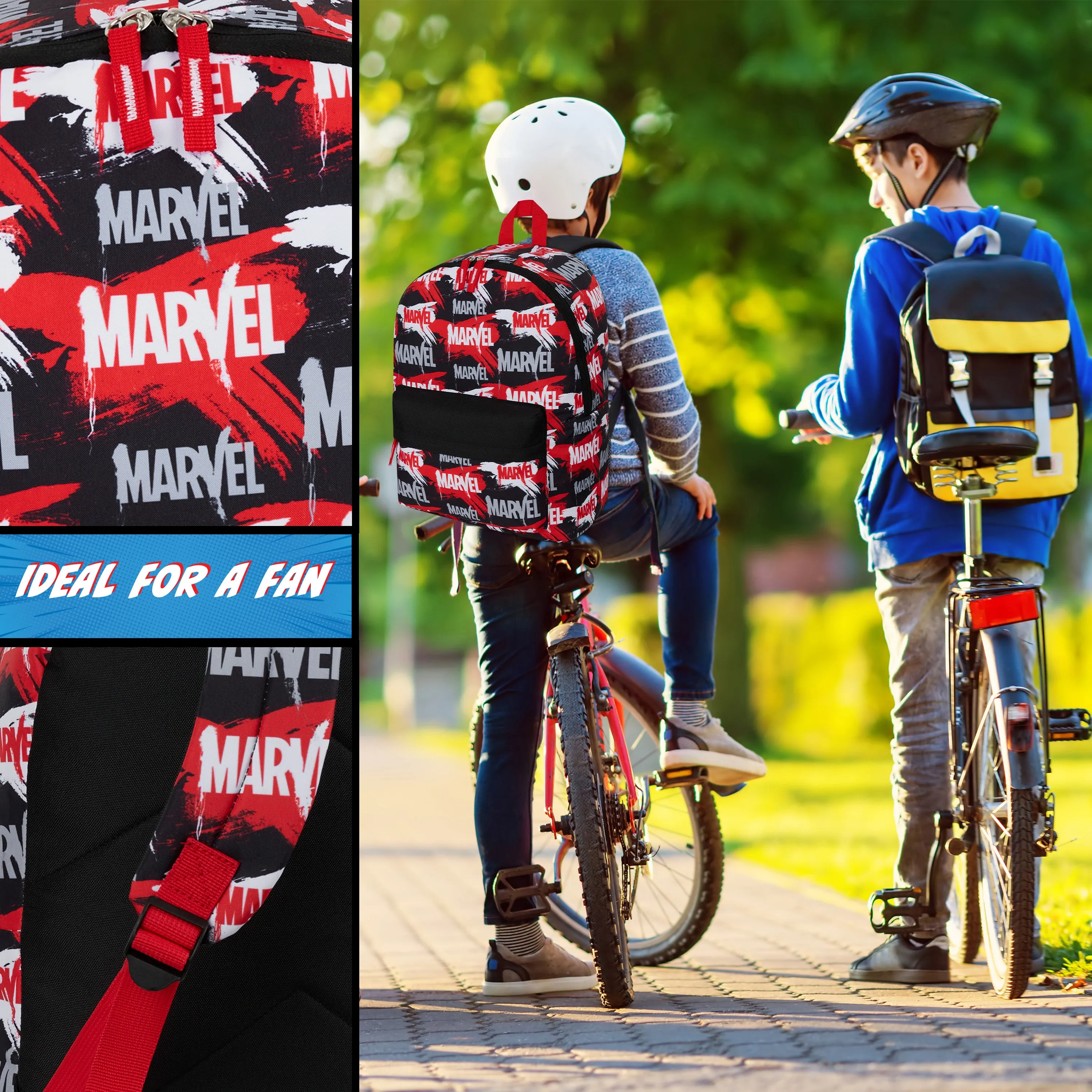 Marvel Kids Backpack, School Bag with Zipped Front Pocket - Red/Black