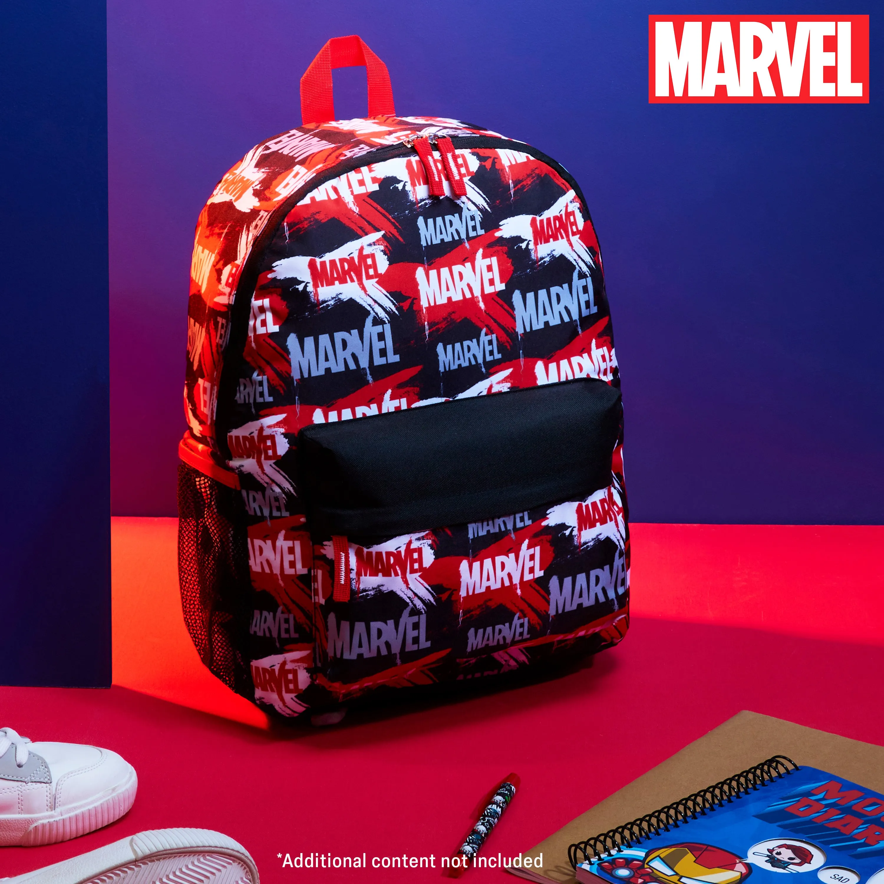 Marvel Kids Backpack, School Bag with Zipped Front Pocket - Red/Black