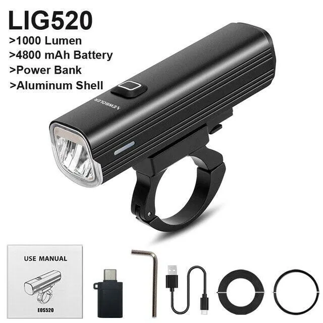 NEWBOLER 1000 Lumen Flashlight For Bicycle USB Bike Front Rear Light Set Rainproof MTB Headlight 4800mAh Cycling Lamp Accessory
