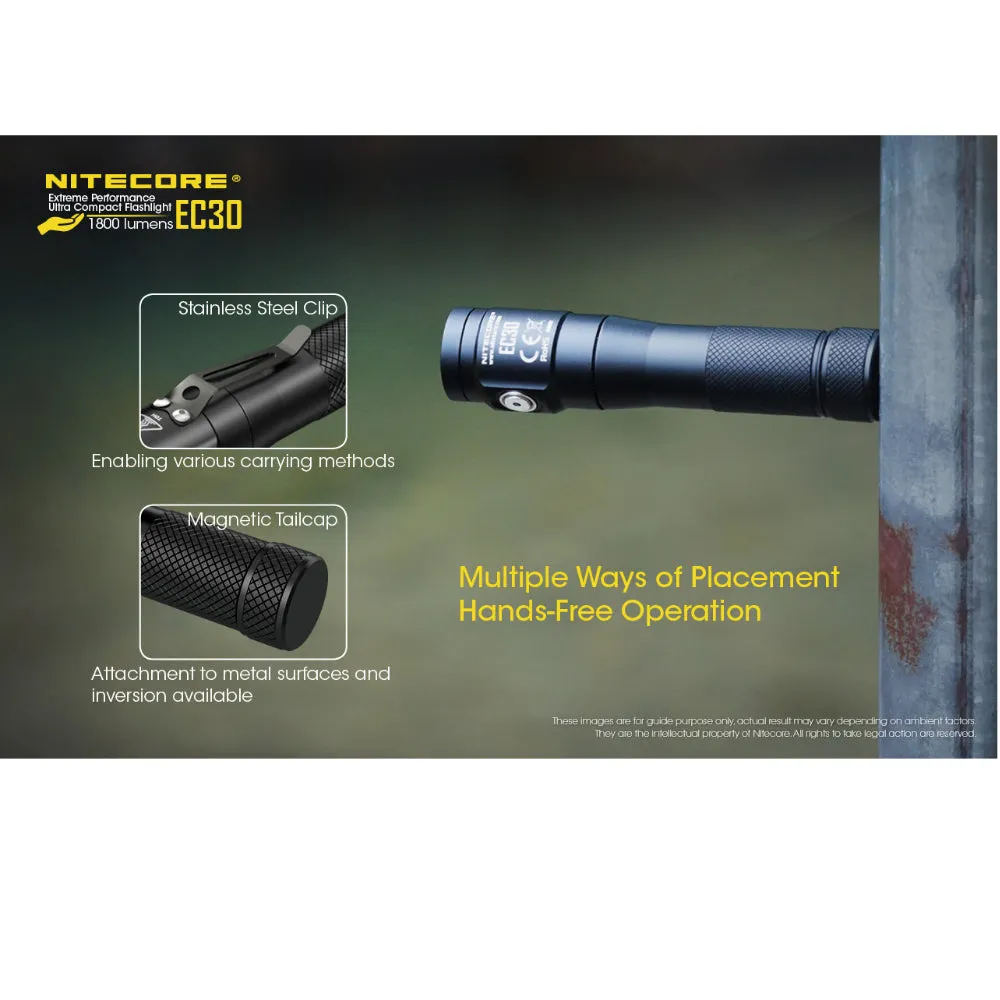 Nitecore EC30 Ultra Compact Flashlight 1800 Lumens EDC High Powered Light