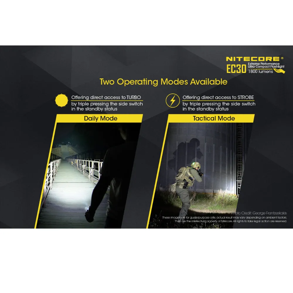 Nitecore EC30 Ultra Compact Flashlight 1800 Lumens EDC High Powered Light