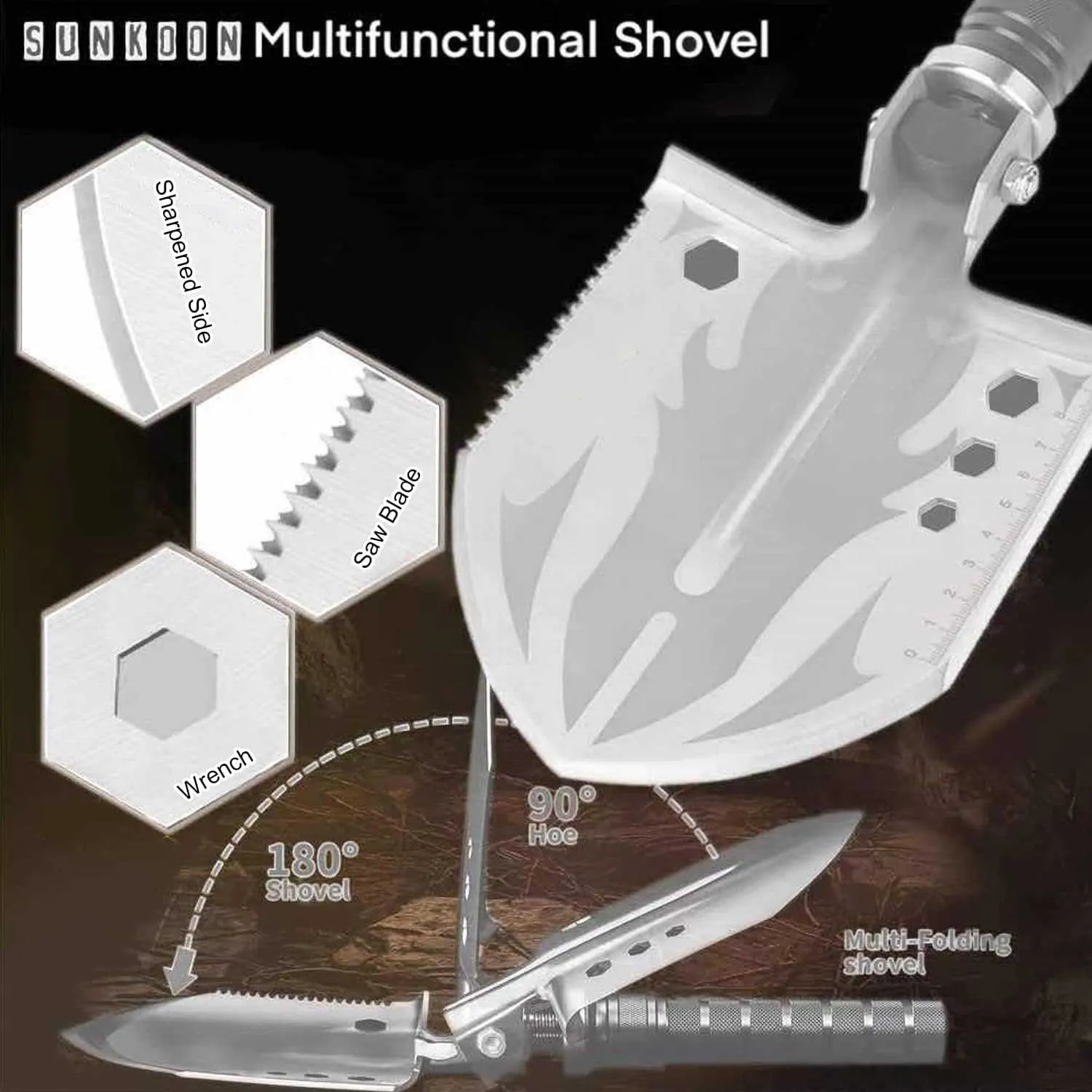 SUNKOON Camping Survival Shovel with Axe