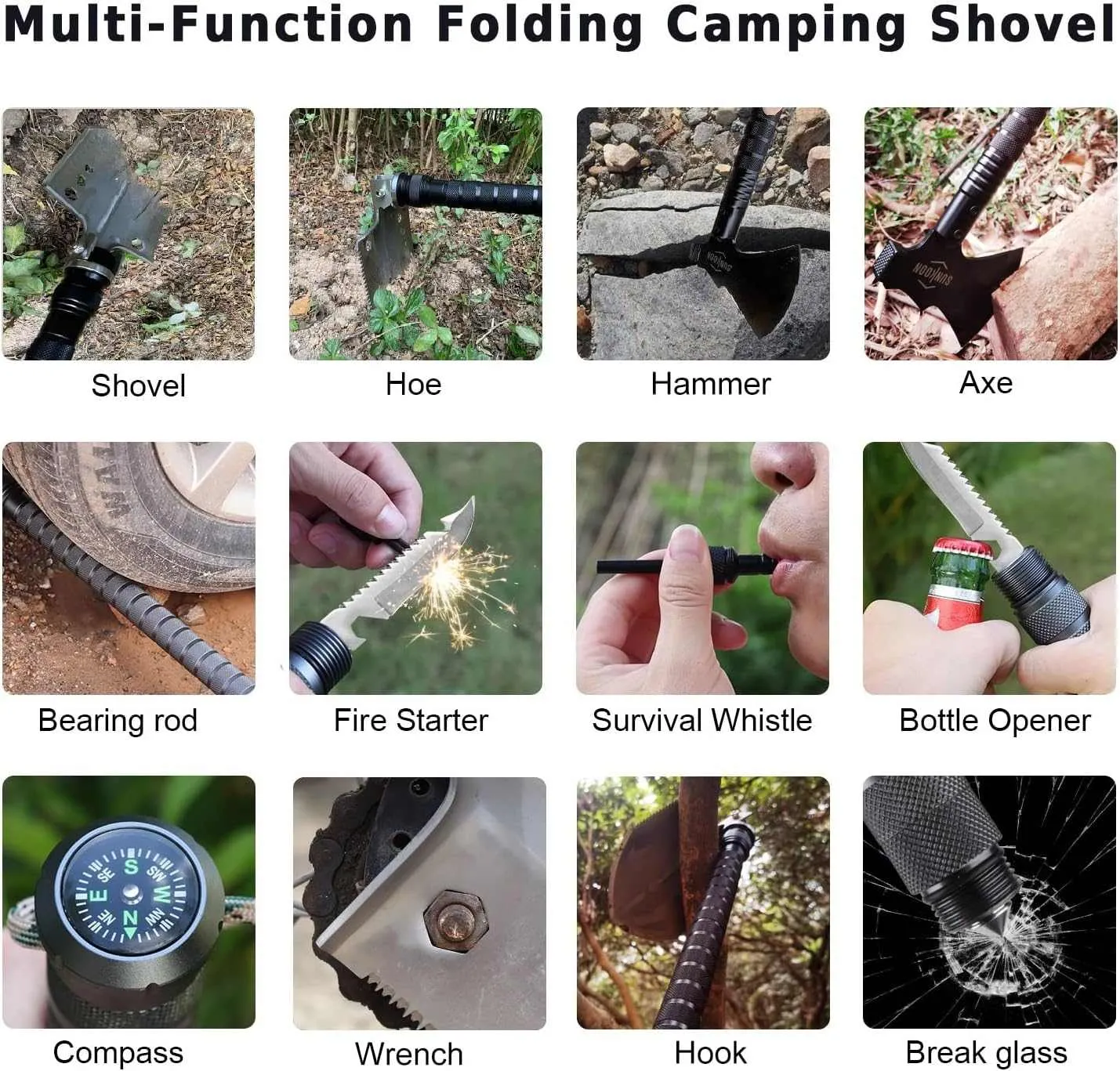 SUNKOON Camping Survival Shovel with Axe