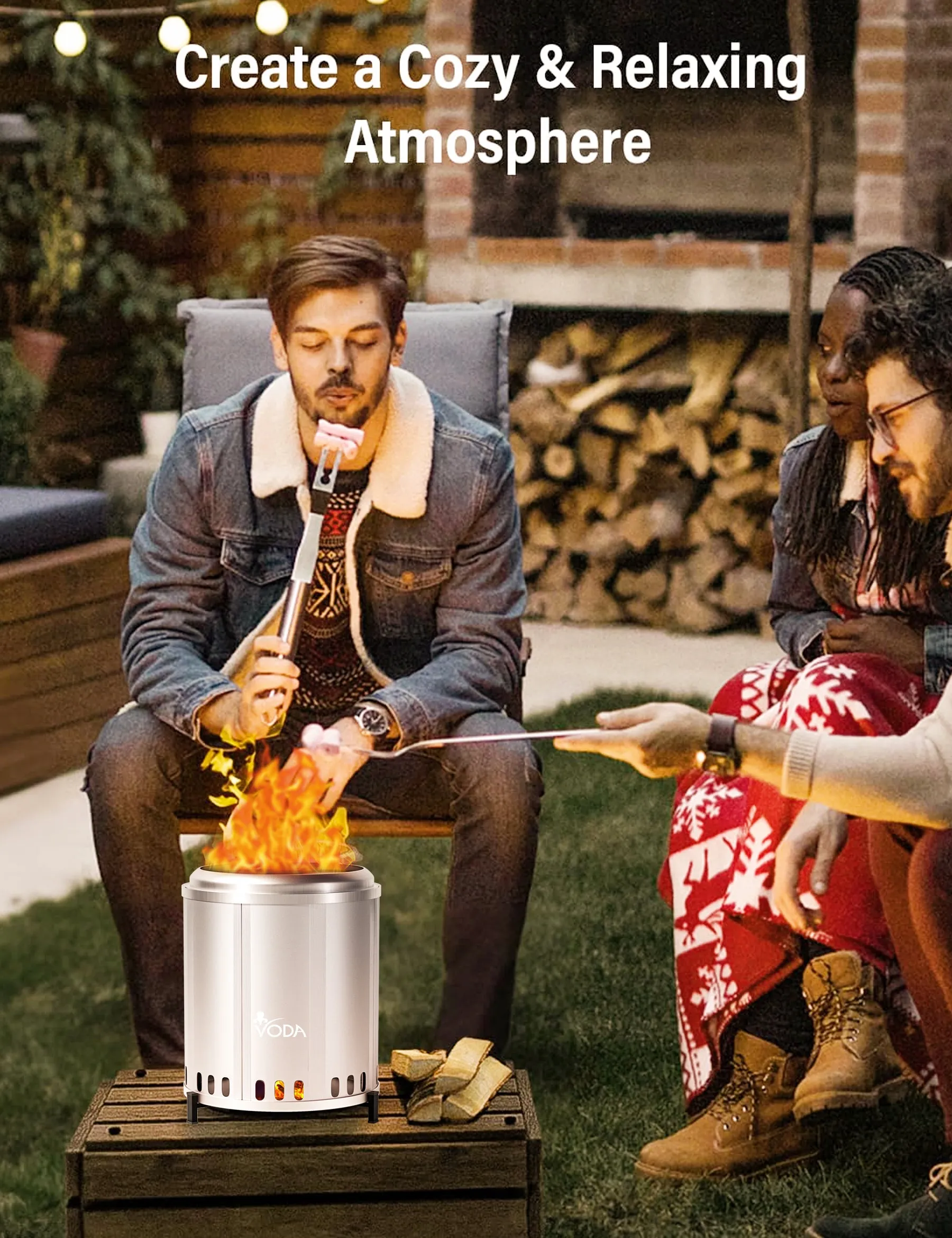 VODA 9" small tabletop smokeless fire pit for outdoor camping wood burning