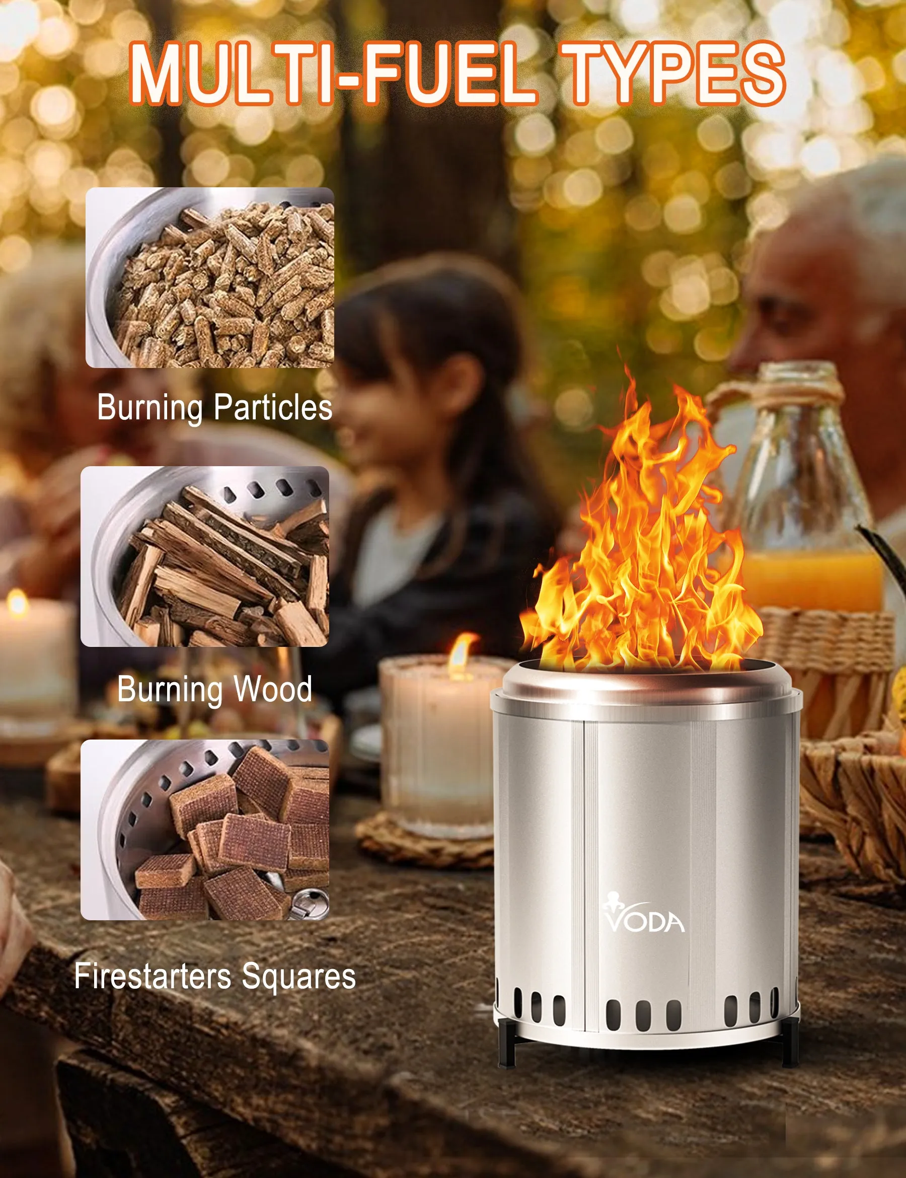 VODA 9" small tabletop smokeless fire pit for outdoor camping wood burning