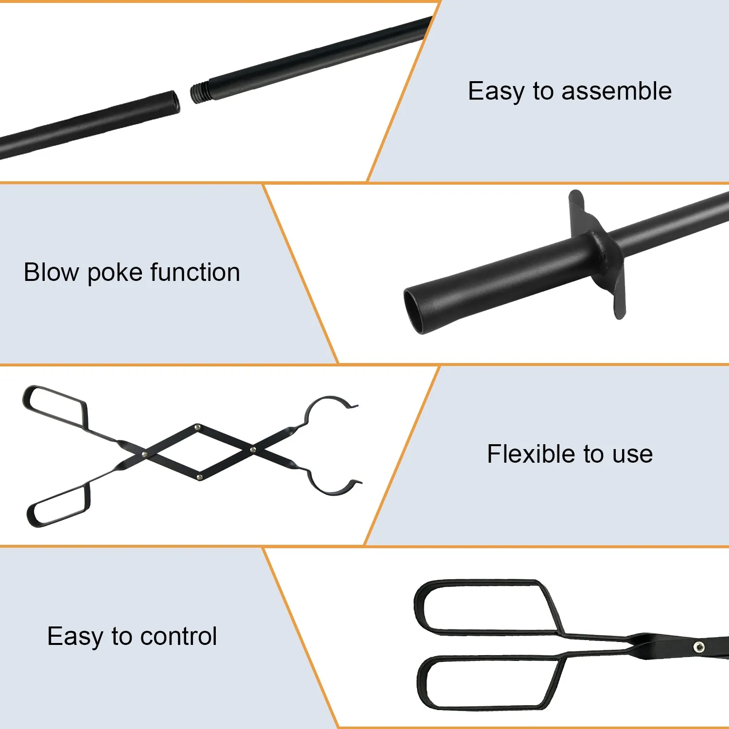 VODA Fireplace Accessories Fire Poker and Fireplace Tongs Set for Fire Pit Bonfire Wood Stove