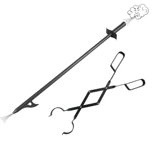 VODA Fireplace Accessories Fire Poker and Fireplace Tongs Set for Fire Pit Bonfire Wood Stove