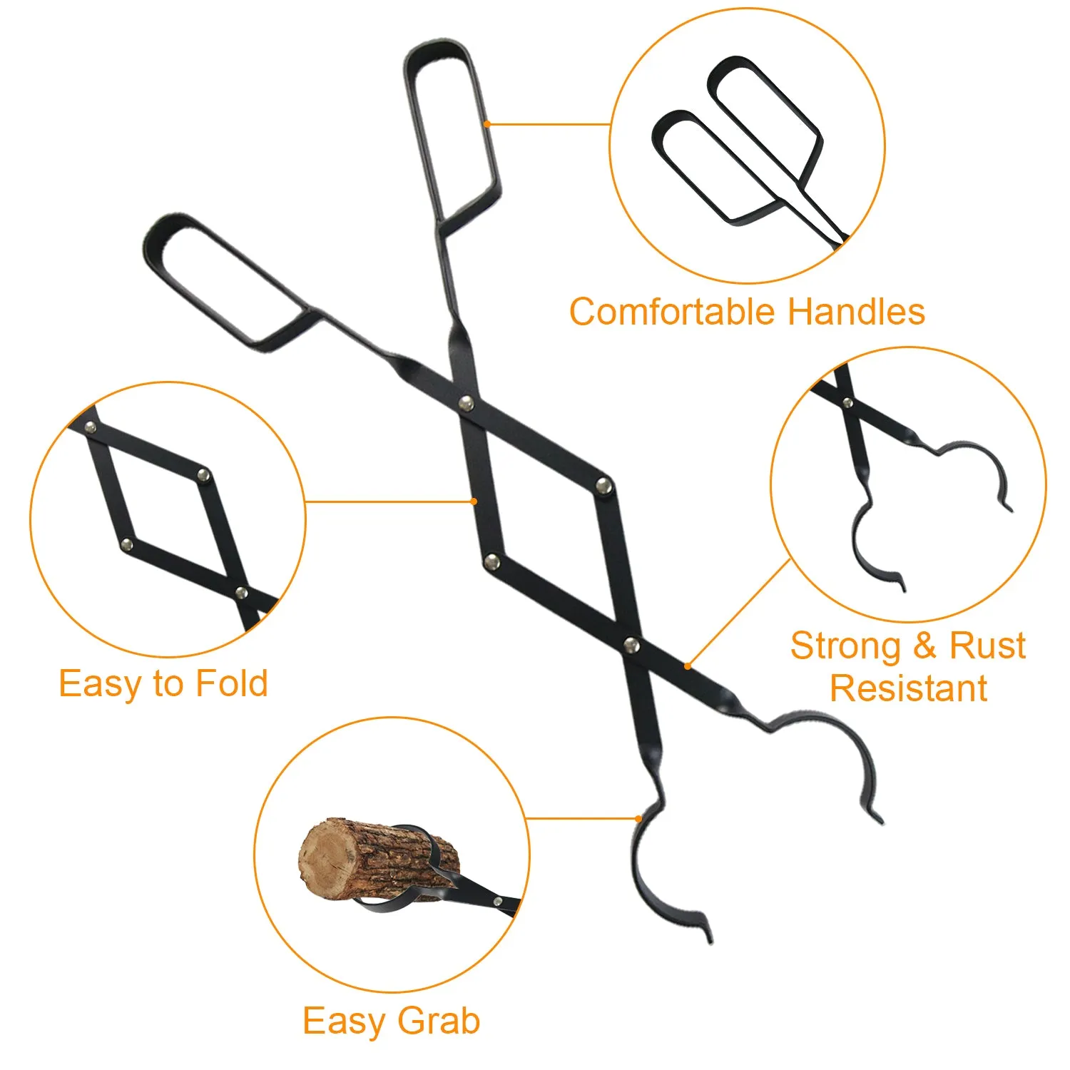 VODA Fireplace Accessories Fire Poker and Fireplace Tongs Set for Fire Pit Bonfire Wood Stove